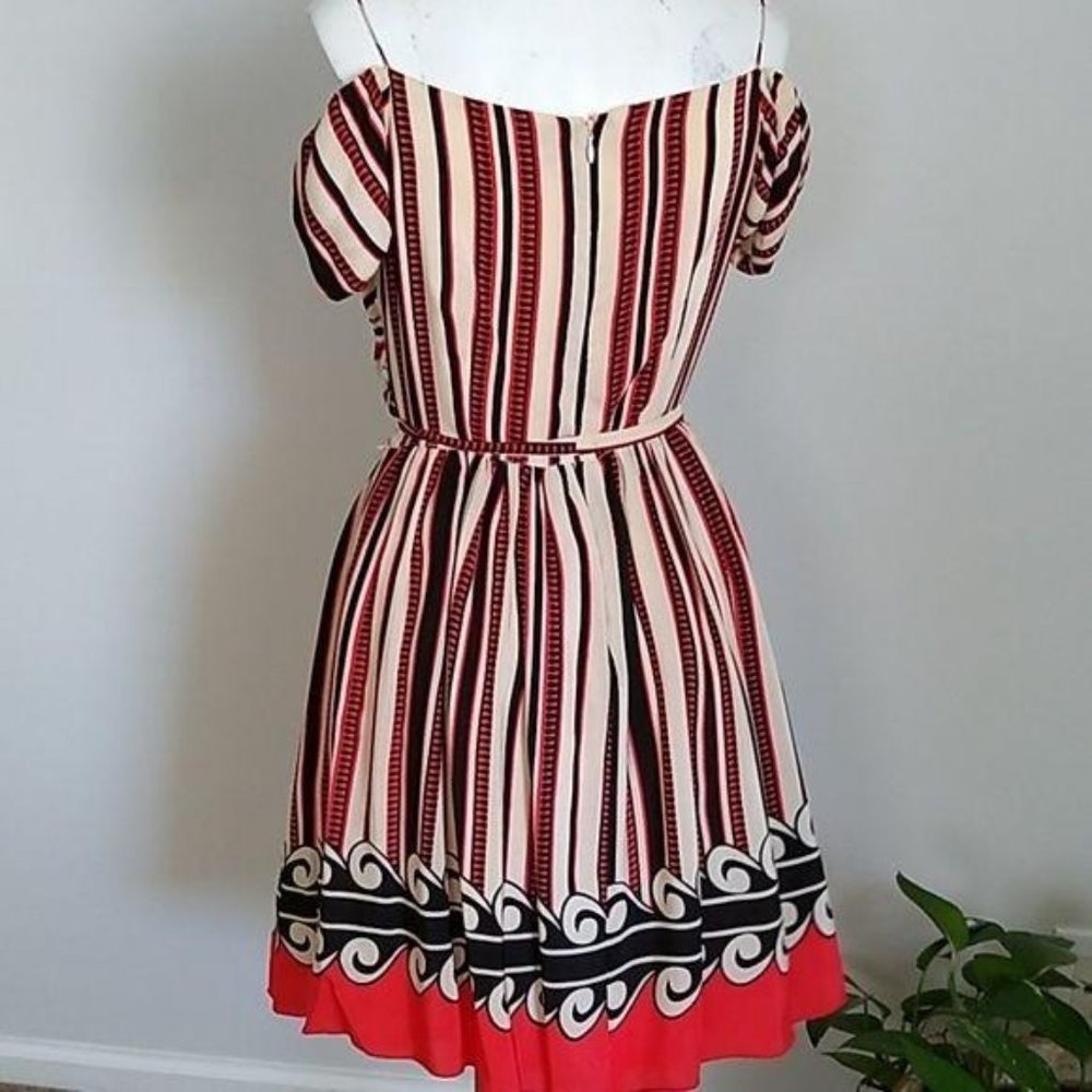 Anna Sui Dress Off The Shoulder Silk Ruched Red - Picture 5 of 7